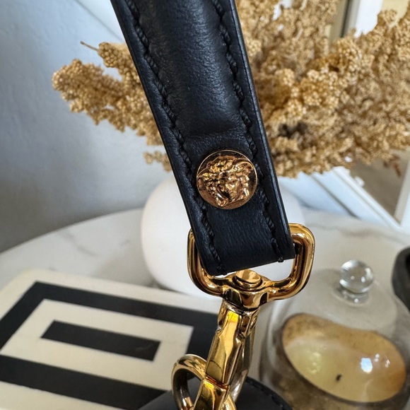 Authentic Versace Virtus Black Leather Shoulder Bag with Gold Accents - Picture 7 of 15
